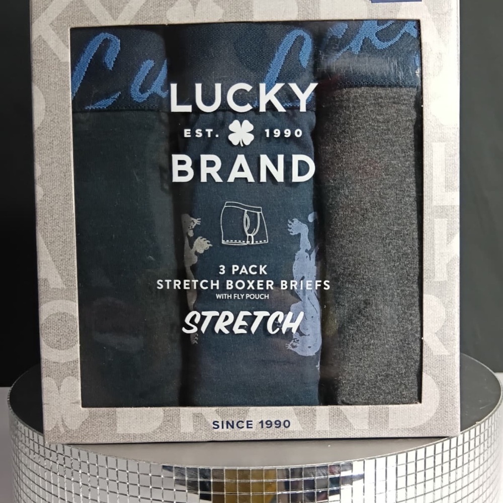Lucky Brand Blue and Gray Boxer Briefs 3-Pack brand new